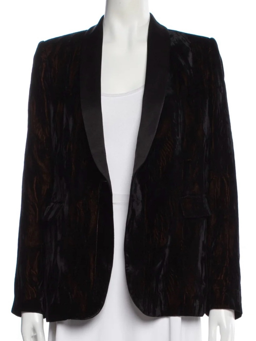 Alice + Olivia Black Velvet Evening Statement Jacket Shawl Satin Collar Size 8 - Picture 4 of 16